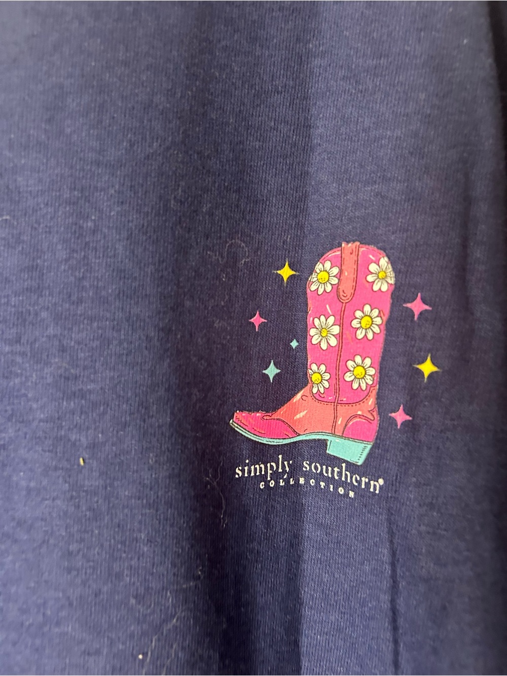 Simply Southern Walk By Faith Navy Long Sleeve T-Shirt Pink Cowgirl Boots Sz XL - Picture 3 of 4